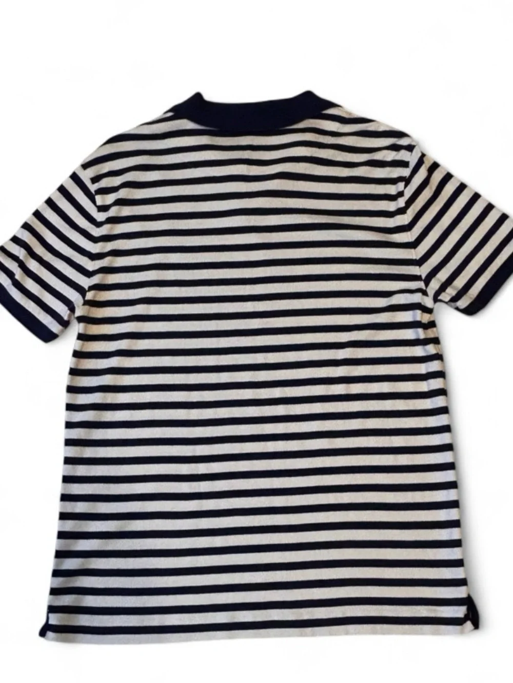 Banana Republic Striped Polo Shirt M, Luxury Touch in Navy & White Short Sleeve